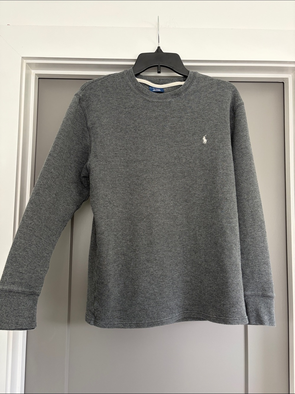 Polo Ralph Lauren Comfy Waffle Gray Crewneck Sleep Shirt with Pony Embroidery